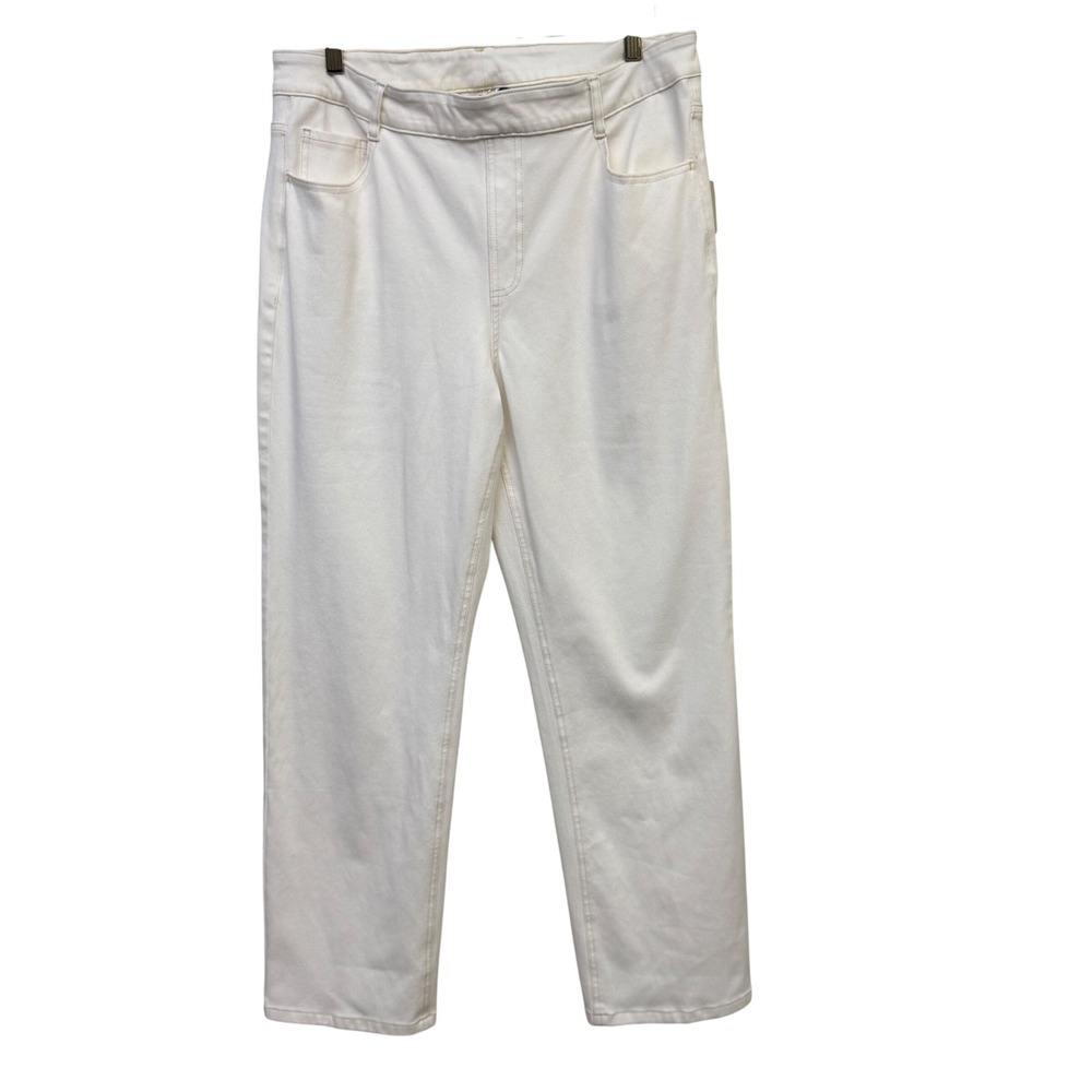 Halara Womens XL Flex High Waisted Straight Leg White Denim Pants Stretch - Picture 2 of 8